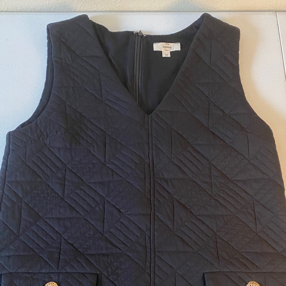 Entro Black Above Knee Quilted Pattern Dress Sz Medium